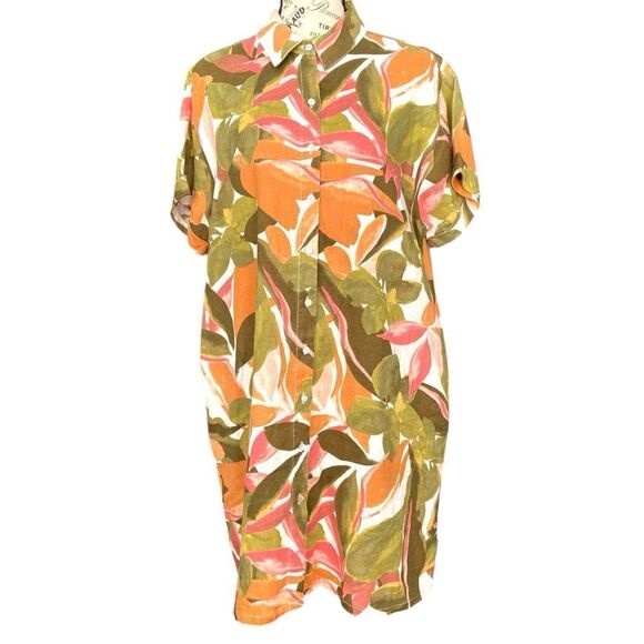 Tahari Dresses & Skirts - Tahari 100% Linen Floral Patterned Polo Shirt Dress in Size Large